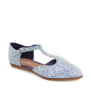 EUC! TOMS Jutti T-Strap Flats Blue Tiles size 8.5